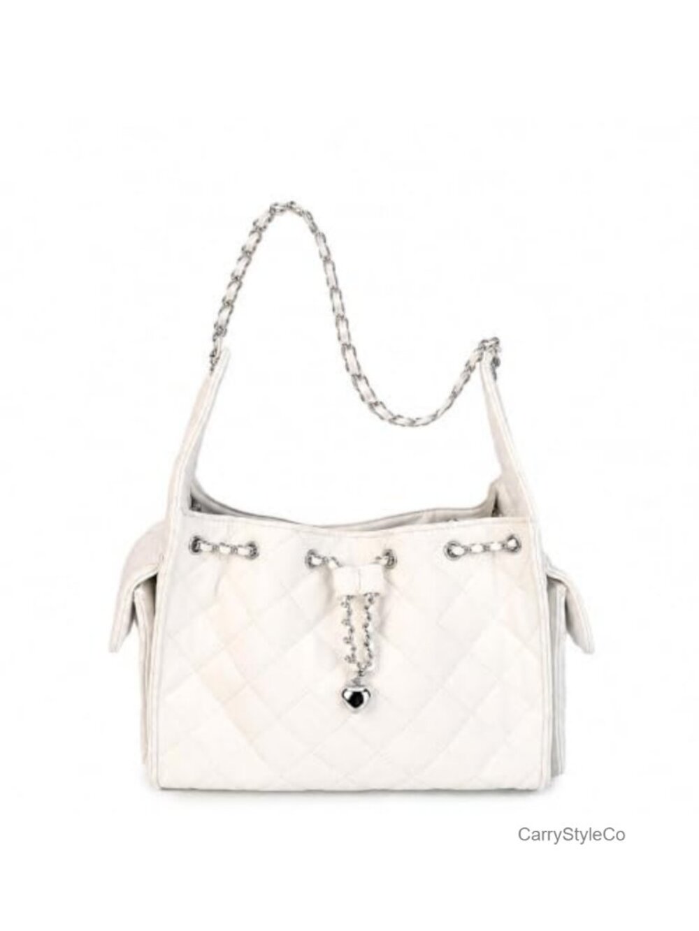 Quilted Vegan Leather Hobo Shoulder Bag with Chain Strap